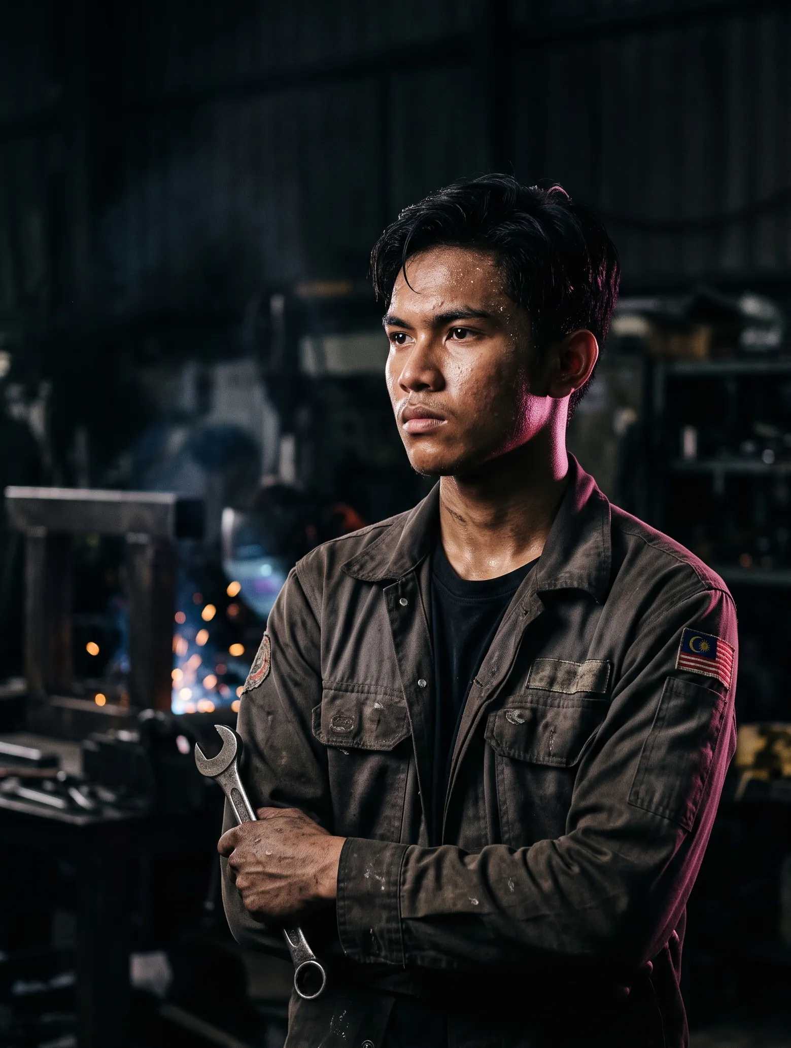A determined trade trainee in the workshop